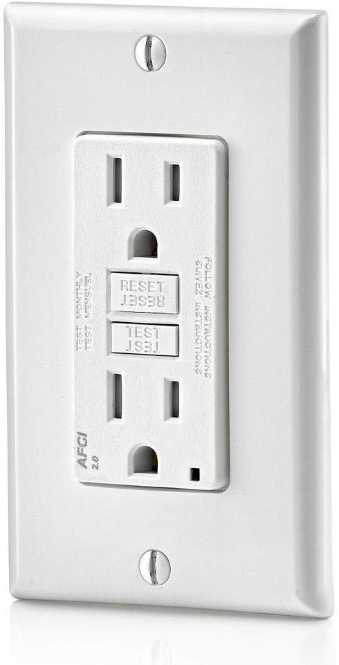 Leviton AFTR1-W SmartlockPro Outlet Branch Circuit Arc-Fault Circuit Interrupter Receptacle, 15-Amp, 120-Volt, White wall plate included - Consavvy