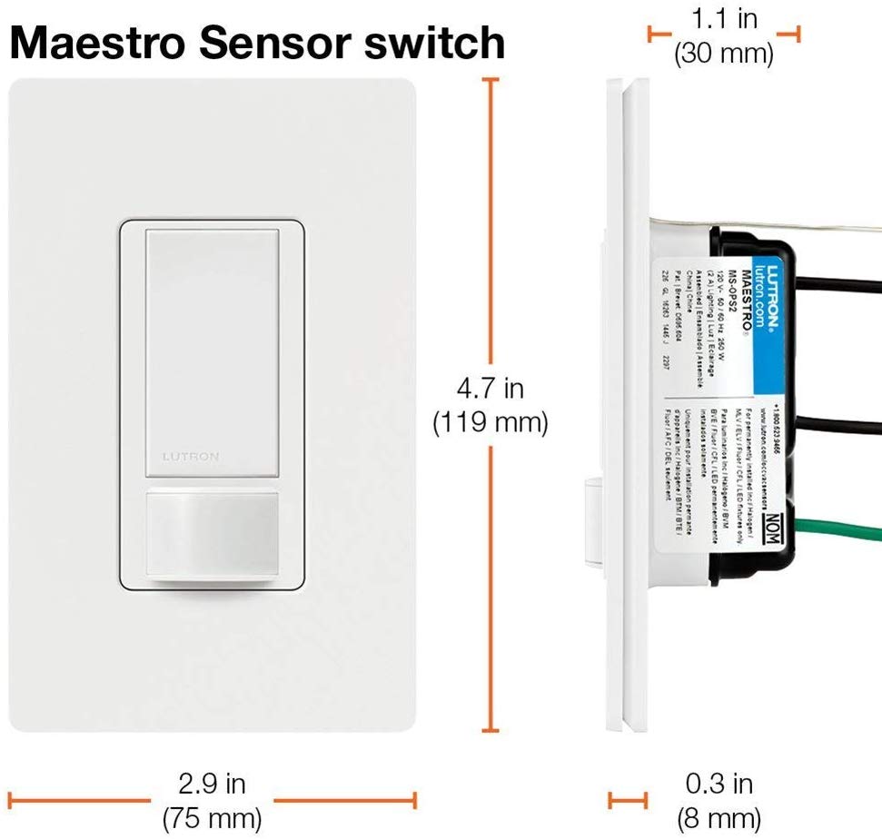 Lutron MS-OPS5M-WH Maestro Sensor Switch, 5-Amp, No Neutral Required, Single-Pole or Multi-Location, White - Consavvy