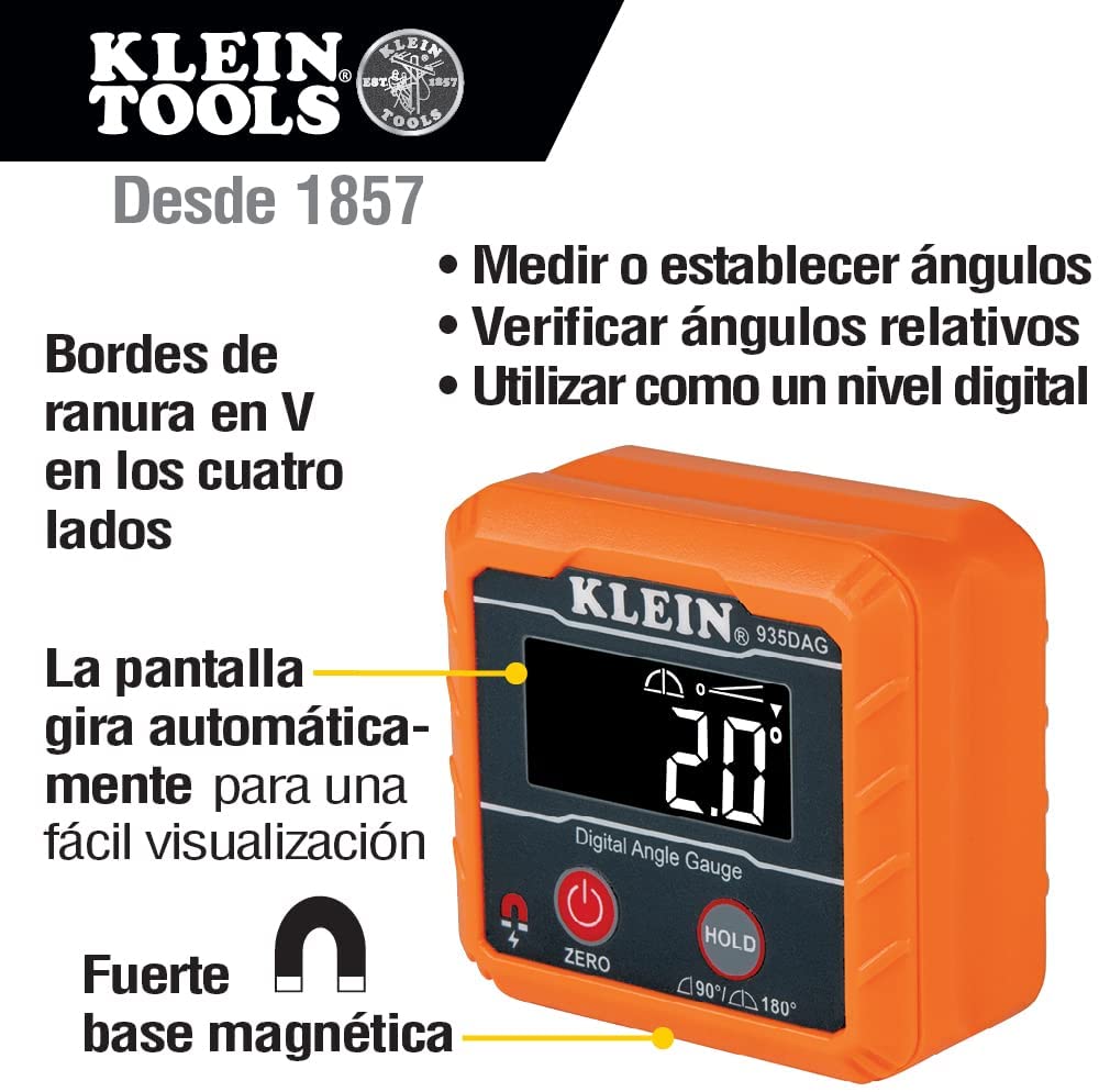 Klein Tools 935DAG Digital Electronic Level and Angle Gauge, Measures 0-90 and 0-180 Degree Ranges, Measures and Sets Angles