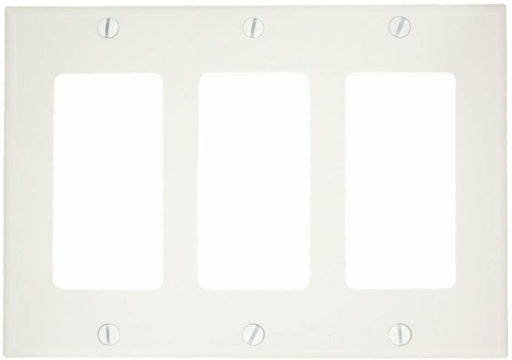 Leviton 80311-W 3-Gang White Decora Plus Rectangle Screwless Wallplate