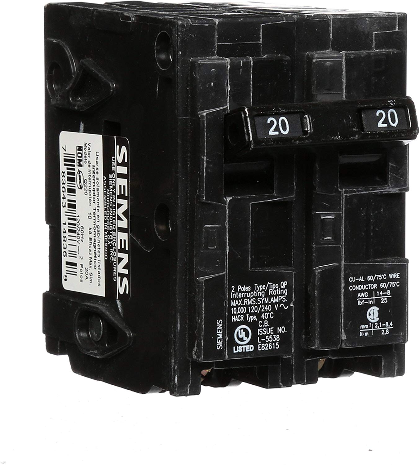 SIEMENS Q220 20-Amp Double Pole Type QP Circuit Breaker - Consavvy