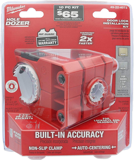 Milwaukee 49-22-4073 Polycarbonate 1-3/8" - 1-3/4" Door Lock and Deadbolt Installation Kit with Included Hole Saw, Auto-Centering Guide and Non-Slip Clamp (Drill / Driver Not Included) - Consavvy