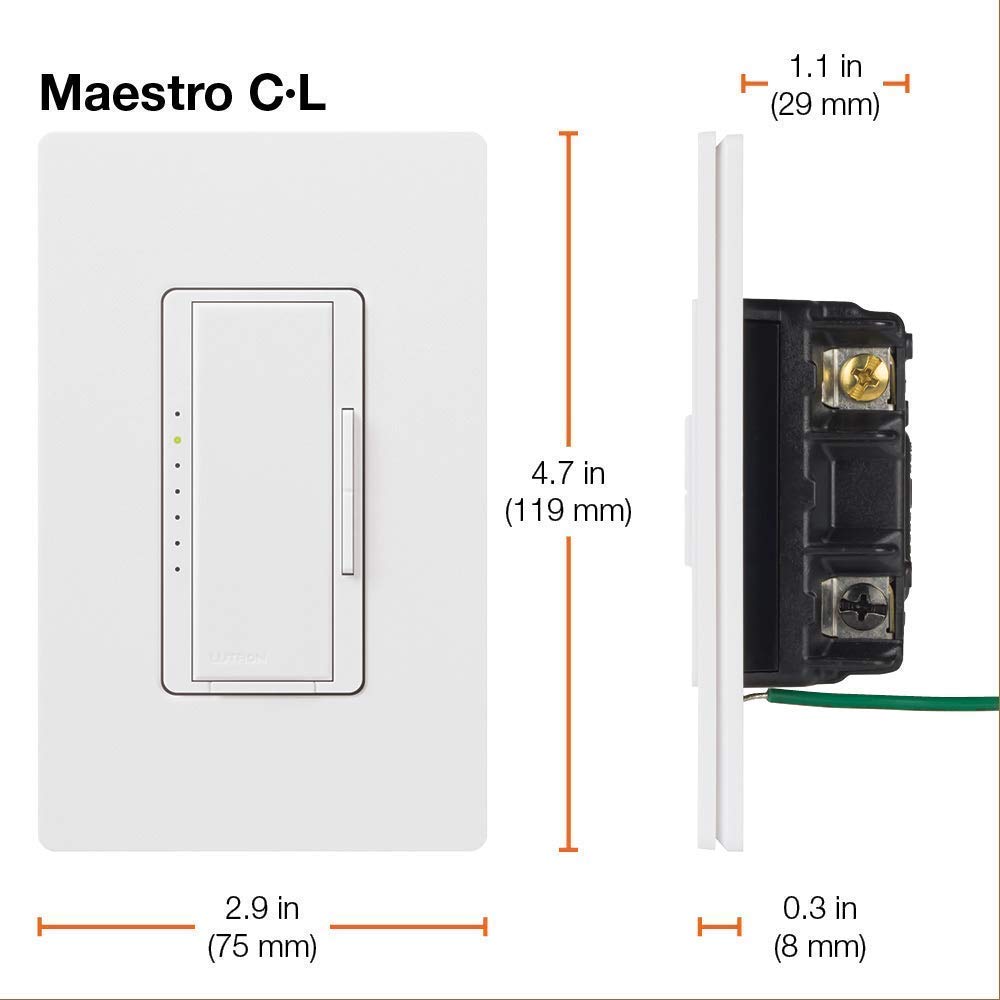 Lutron MACL-153M-WH-C Maestro C.L Dimmer Switch for Dimmable LED, Halogen & Incandescent Bulbs, Single-Pole or Multi-Location,White - Consavvy