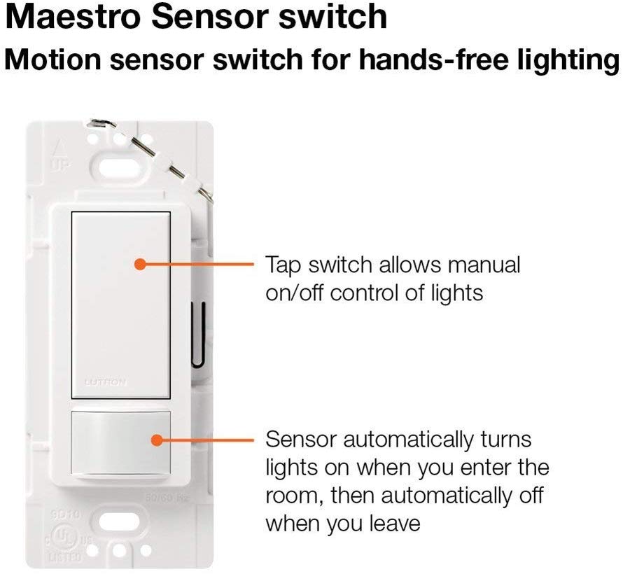 Lutron MS-OPS5M-WH Maestro Sensor Switch, 5-Amp, No Neutral Required, Single-Pole or Multi-Location, White - Consavvy