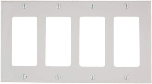 Leviton 80412-NW 4-Gang Decora/GFCI Device Decora Wallplate, Standard Size, Thermoplastic Nylon, Device Mount (White) - Consavvy