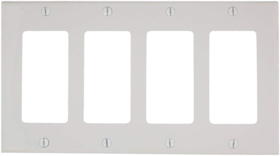 Leviton 80412-NW 4-Gang Decora/GFCI Device Decora Wallplate, Standard Size, Thermoplastic Nylon, Device Mount (White) - Consavvy