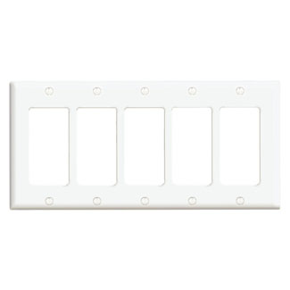 Leviton 80423-W 5-Gang Decora/GFCI Device Decora Wallplate/Faceplate, Standard Size, Thermoset, Device Mount - White