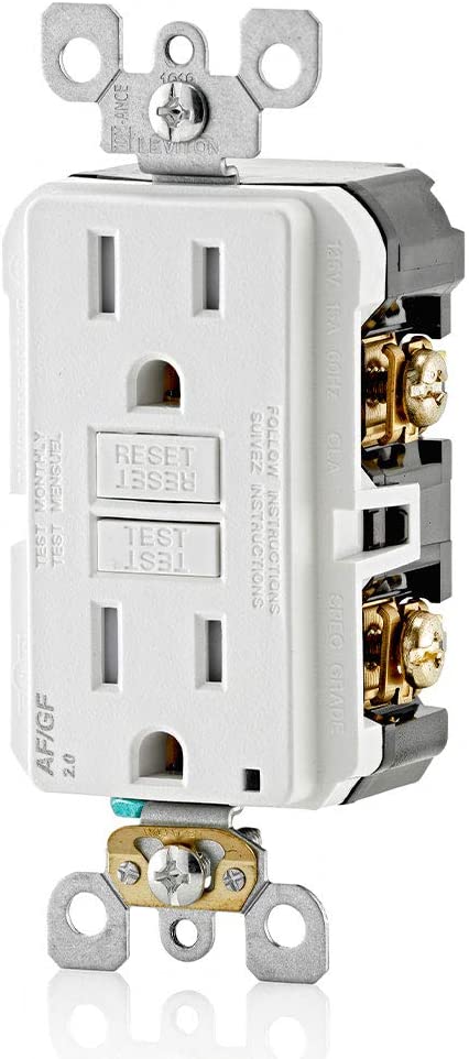 Leviton AGTR1-W SmartlockPro Dual Function AFCI/GFCI Receptacle, 15 Amp/125V,White Wall Plate Included
