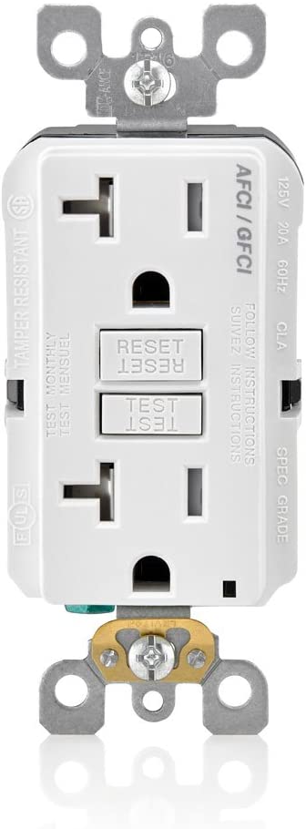 Leviton AGTR2-W SmartlockPro Dual Function AFCI/GFCI Receptacle, 20 Amp/125V,White Wall Plate Included