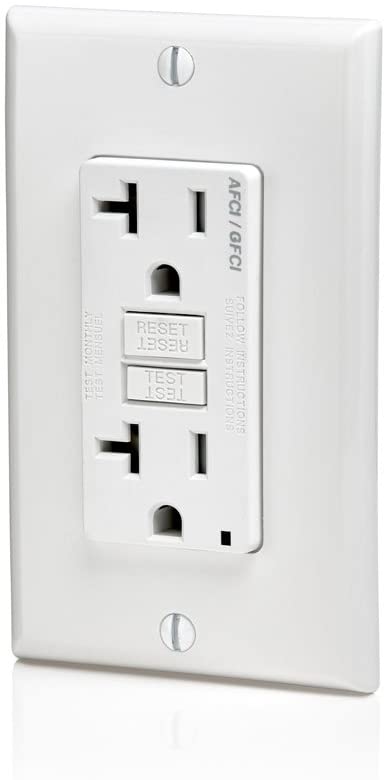 Leviton AGTR2-W SmartlockPro Dual Function AFCI/GFCI Receptacle, 20 Amp/125V,White Wall Plate Included