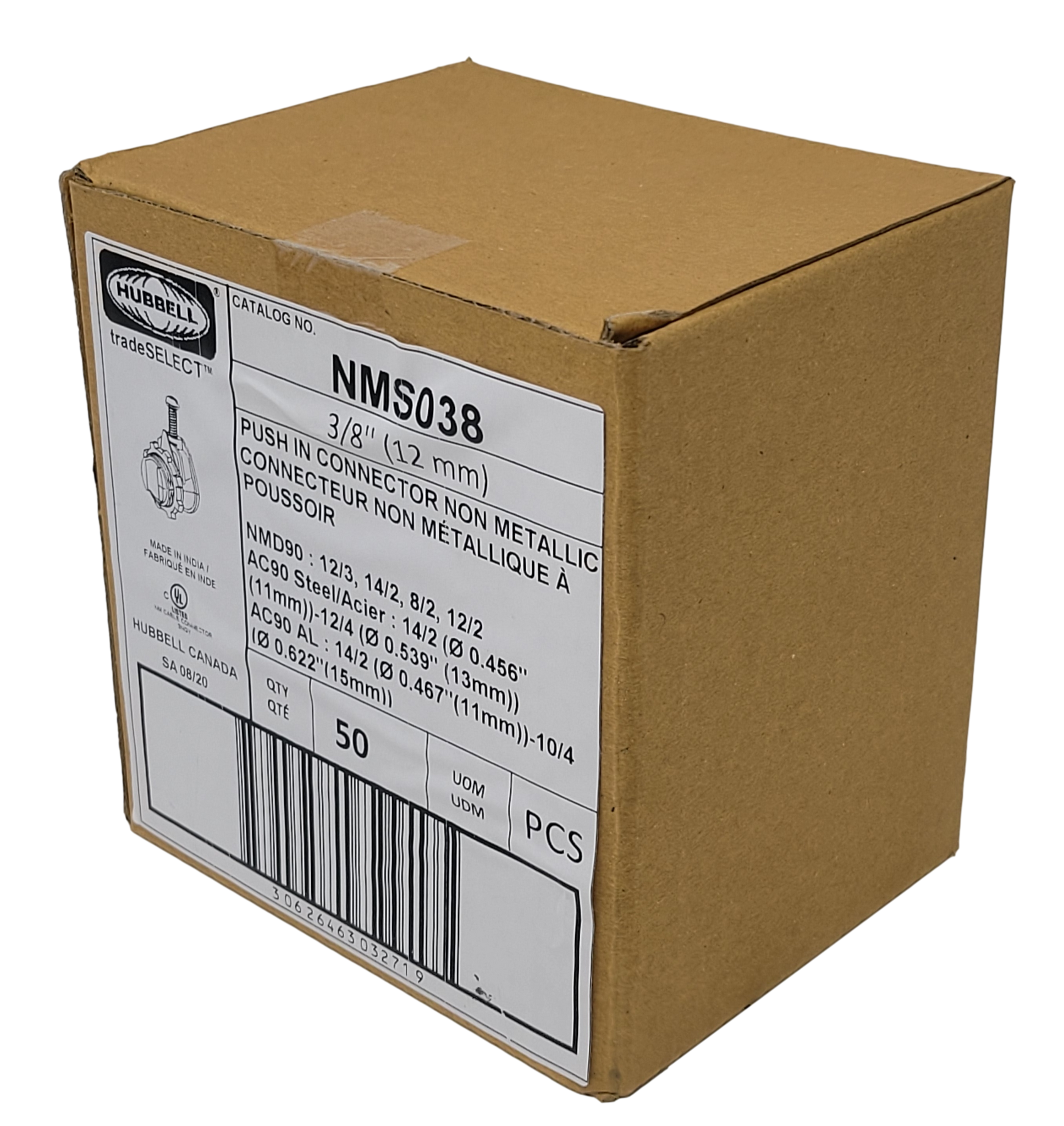 Hubbell NMS038(L16) 3/8" Push In Connector Non Metallic 1Pack/1Box(50Pack)