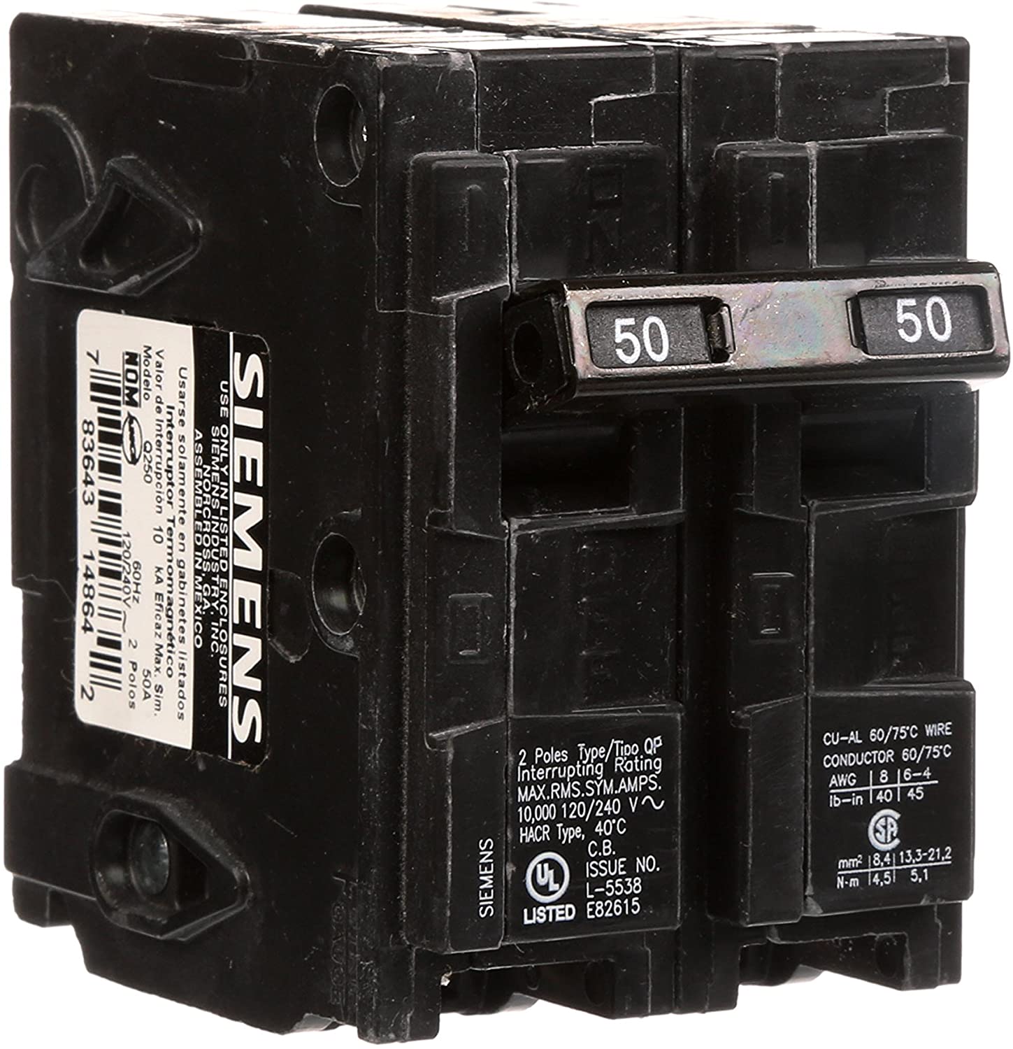 Siemens Q250 50Amp Double Pole Type QP Circuit Breaker — Consavvy
