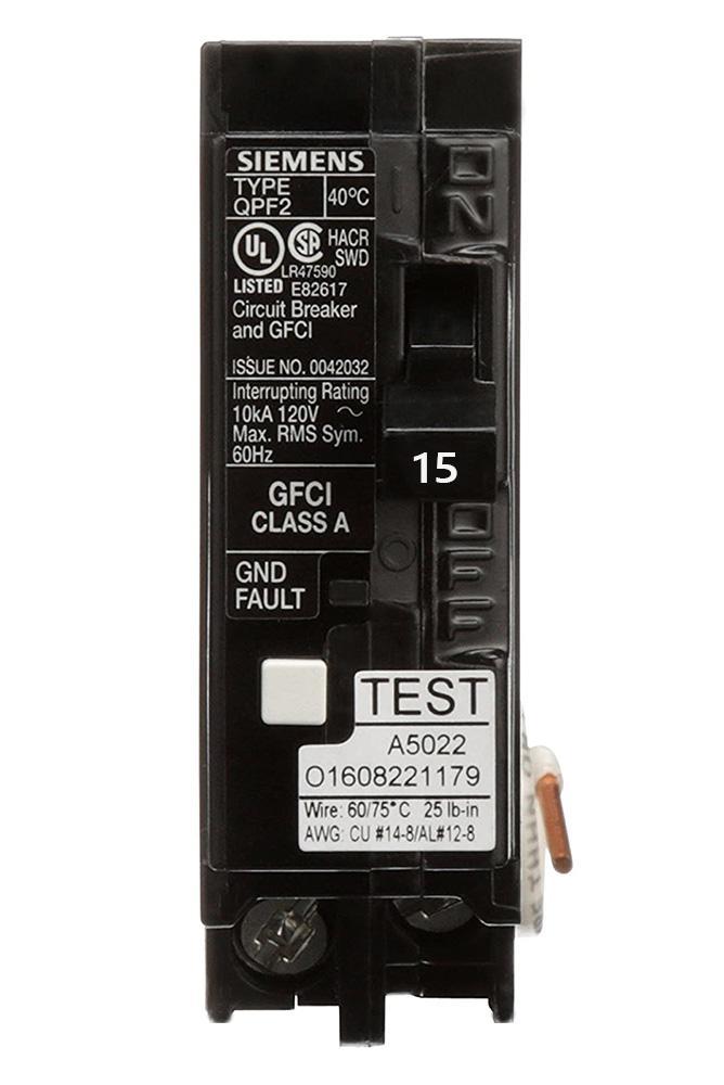 SIEMENS QF115ACSA (Replace QF115A) 15 Amp Single Pole GFCI Circuit Breaker