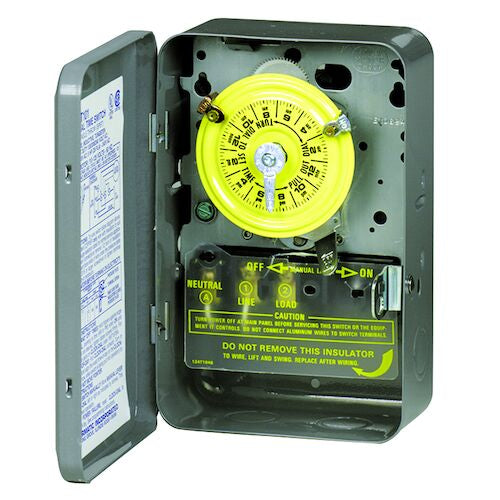 Intermatic T101  24-Hour Mechanical Time Switch, 120 VAC, 60Hz, SPST, Indoor Metal Enclosure, 1 Hour Interval