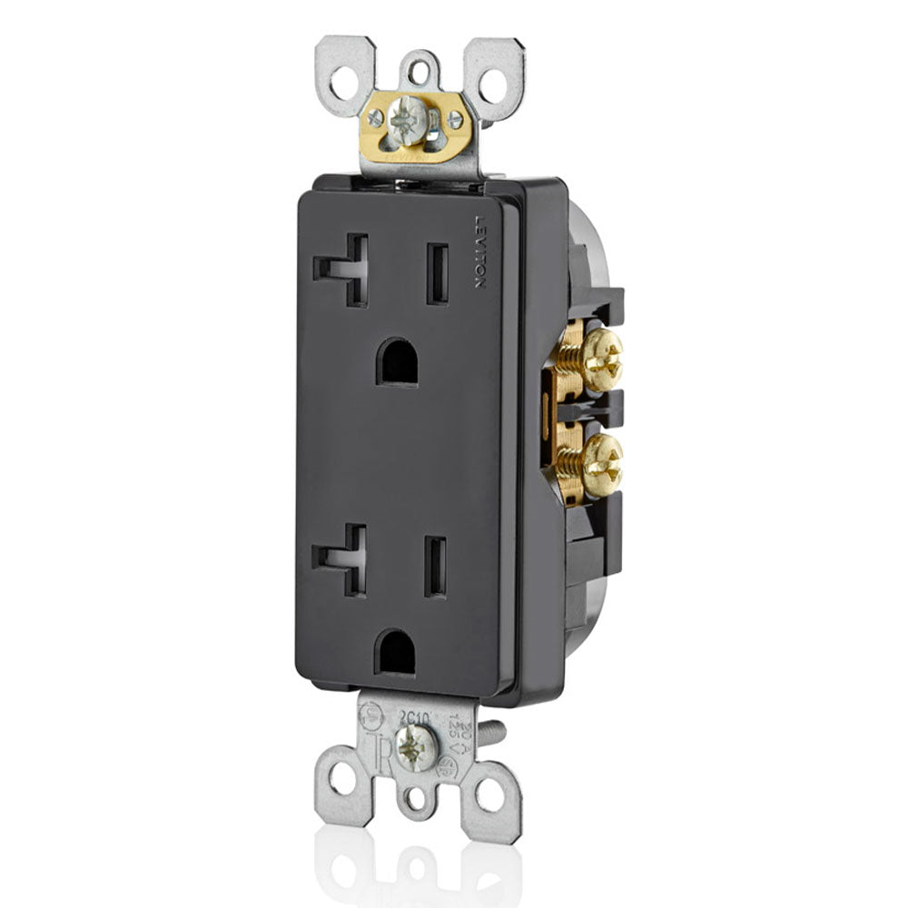 Leviton T5825-E 20Amp, Tamper- Resistant, Decora Duplex Receptacle, Residential Grade (Black) wall plate excluded 1Pack