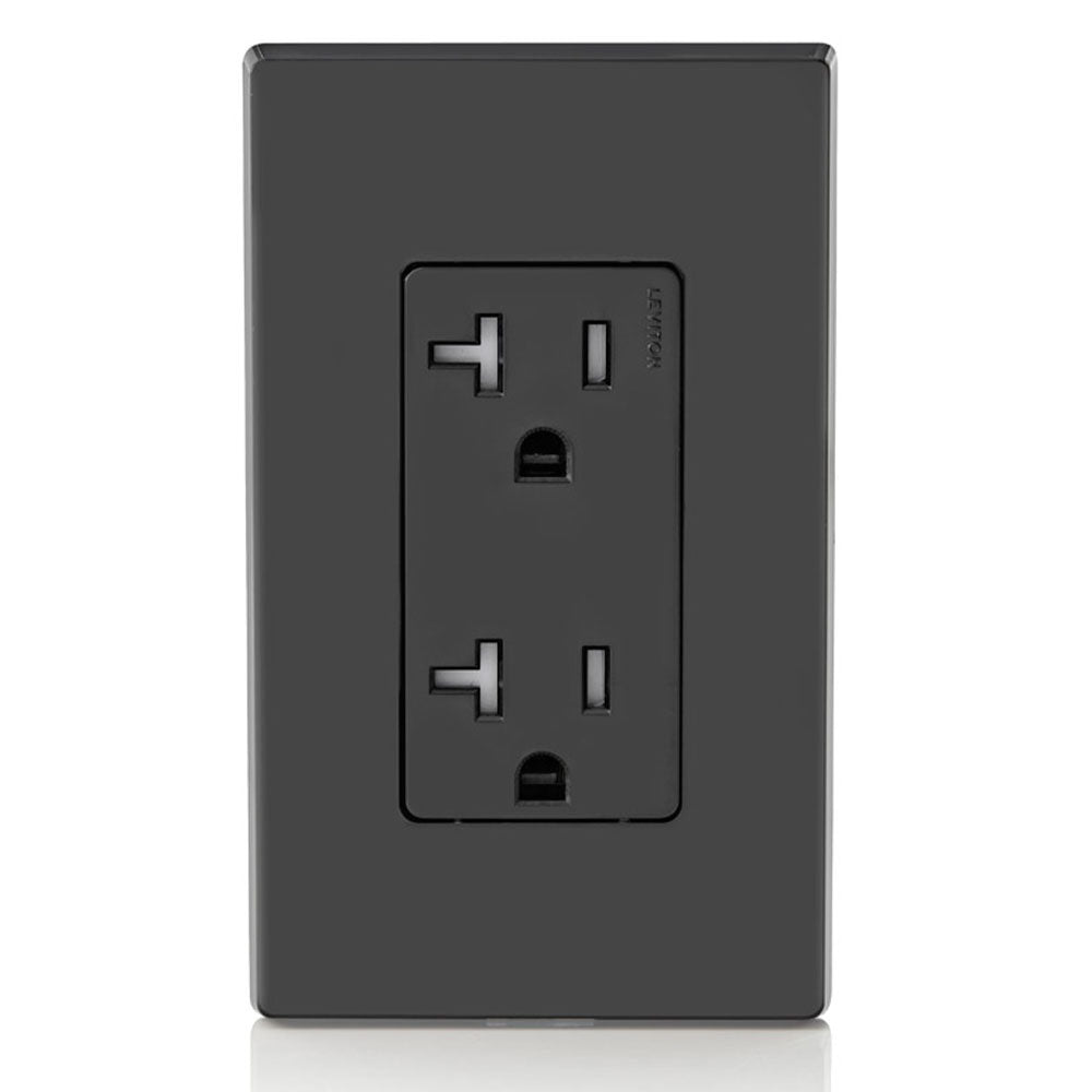 Leviton T5825-E 20Amp, Tamper- Resistant, Decora Duplex Receptacle, Residential Grade (Black) wall plate excluded 1Pack