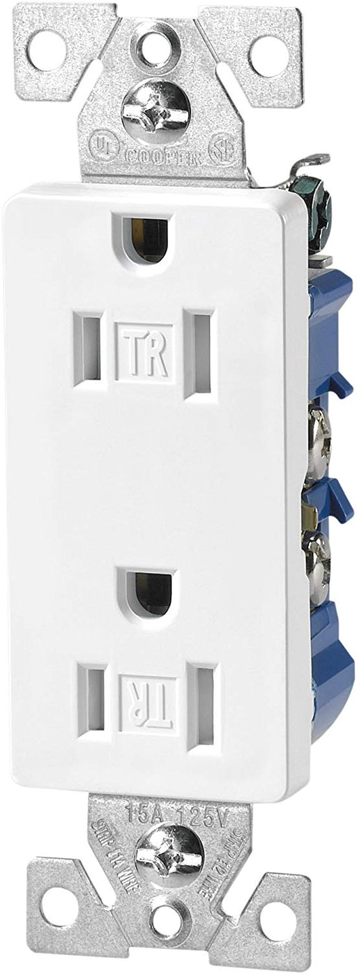 Eaton TR1107W Tamper Resistant Decorator Duplex Receptacle with 15-Amp, 125-Volt, NEMA 5-15, White - Consavvy